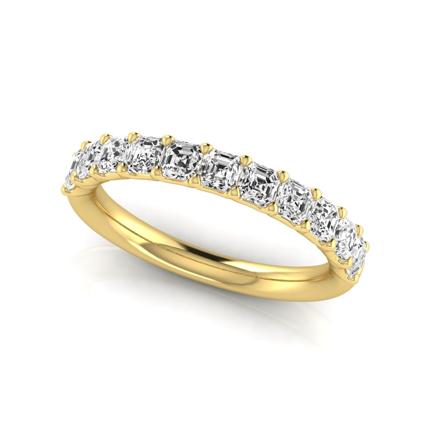 1/2 Spread Asscher Diamond Wedding Band (1.1 ct. tw.), On hand view in yellow gold