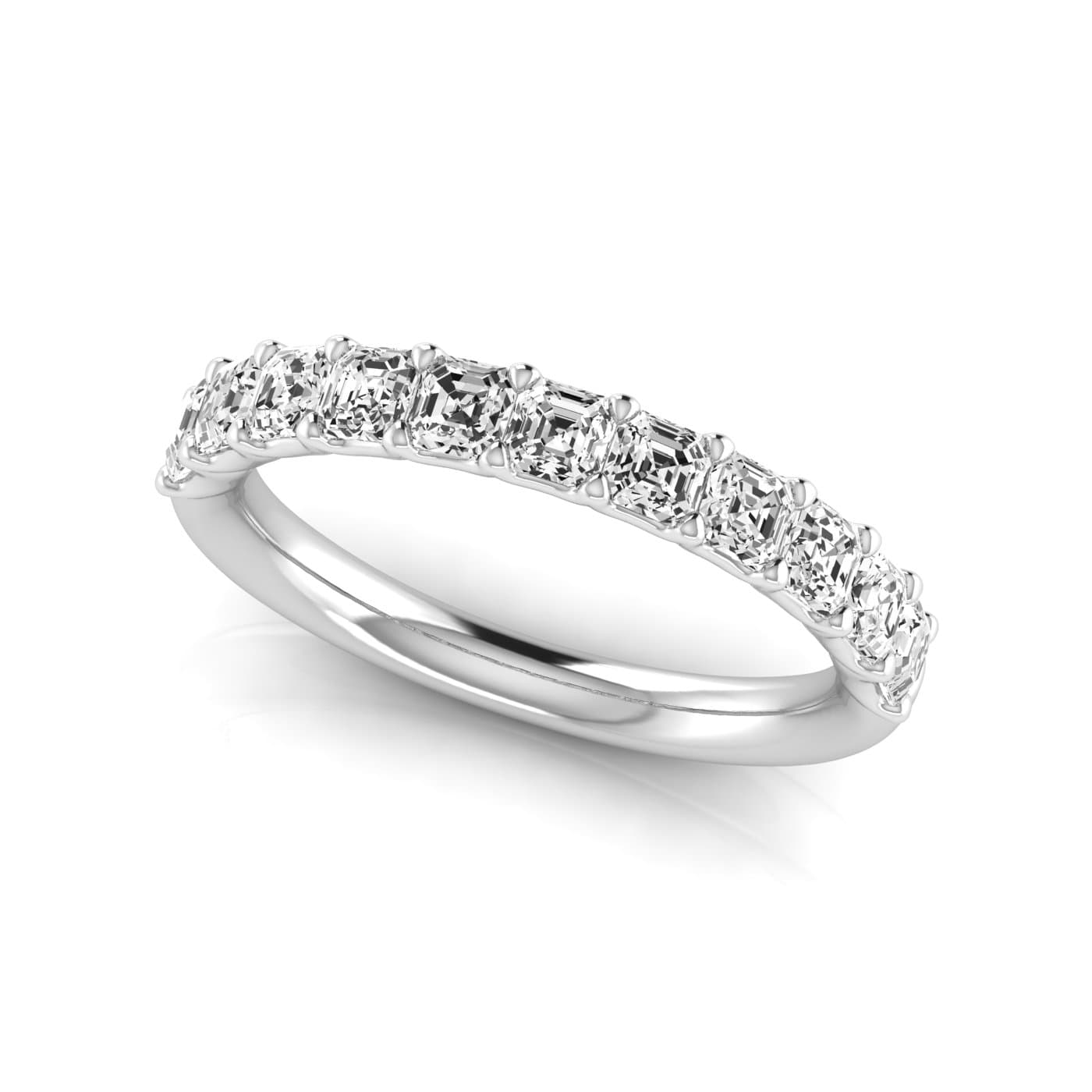 1/2 Spread Asscher Diamond Wedding Band (1.1 ct. tw.), On hand view in white gold or platinum
