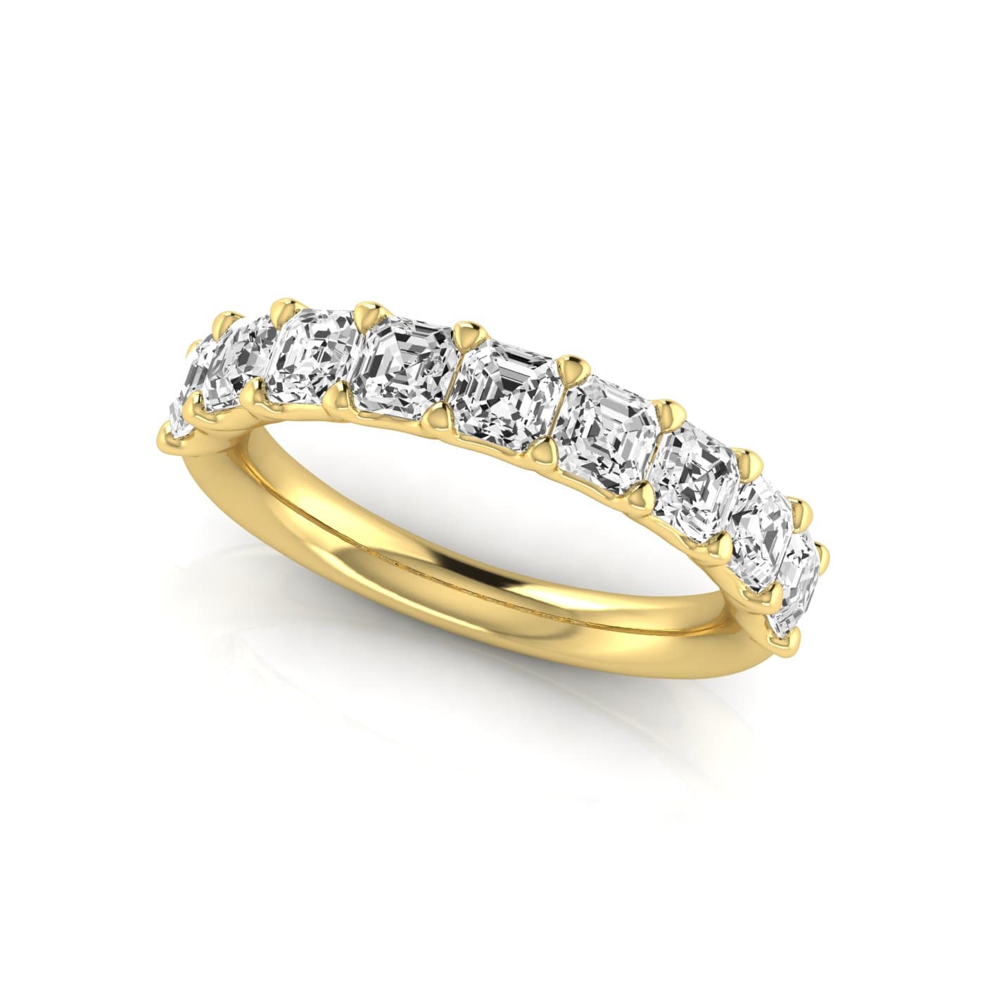 1/2 Spread Asscher Diamond Wedding Band (2 1/4 ct. tw.), On hand view in yellow gold