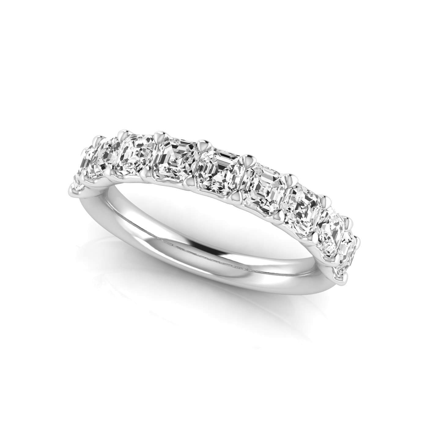 1/2 Spread Asscher Diamond Wedding Band (2 1/4 ct. tw.), On hand view in white gold or platinum