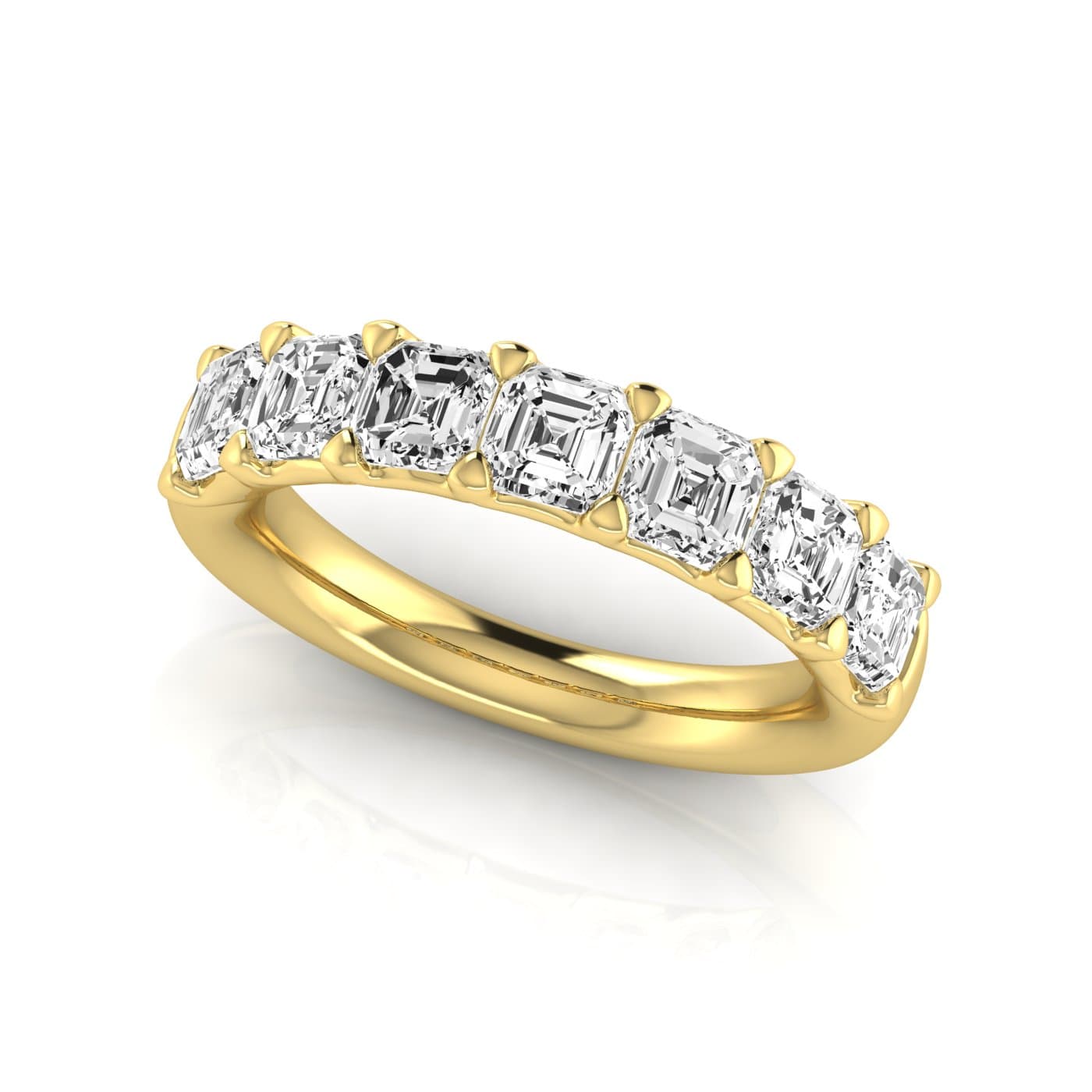 1/2 Spread Asscher Diamond Wedding Band (2.31 ct. tw.), On hand view in yellow gold