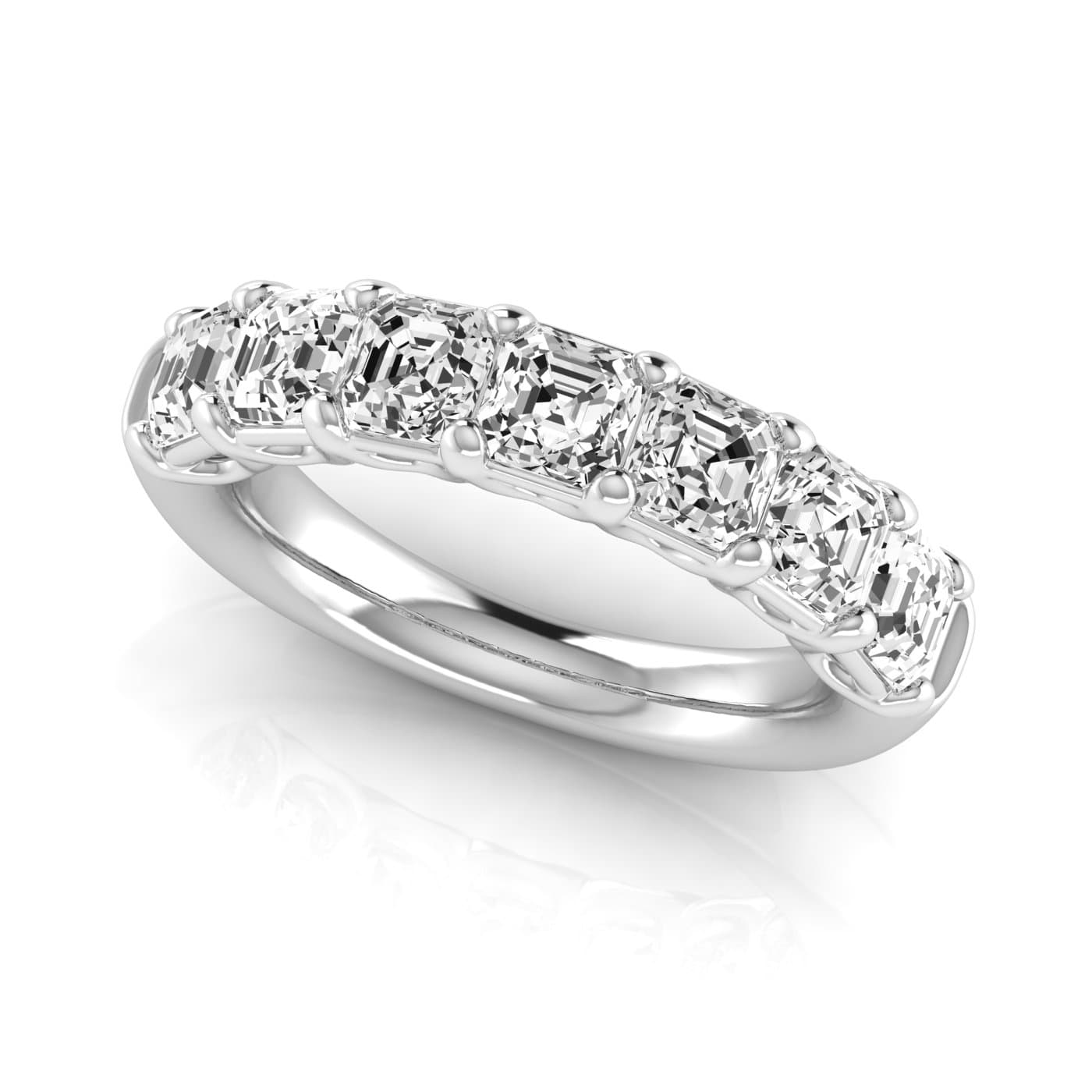 1/2 Spread Asscher Diamond Wedding Band (3 1/2 ct. tw.), On hand view in white gold or platinum