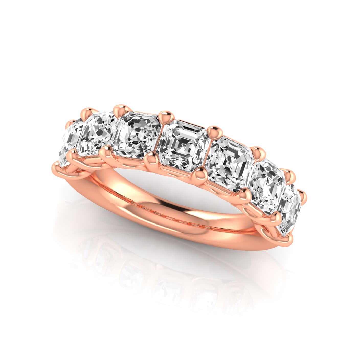 1/2 Spread Asscher Diamond Wedding Band (5 1/4 ct. tw.), On hand view in rose gold