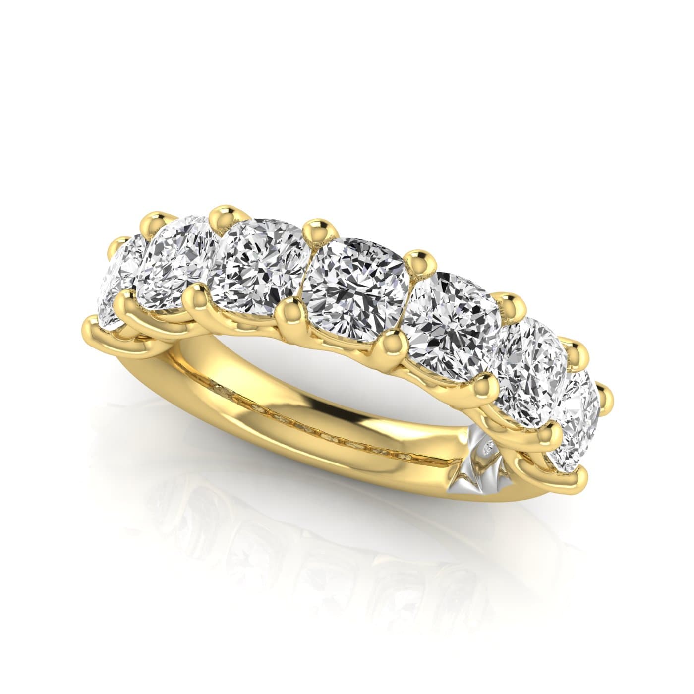 1/2 Spread Cushion Diamond Wedding Band (5 1/4 ct. tw.), On hand view in yellow gold