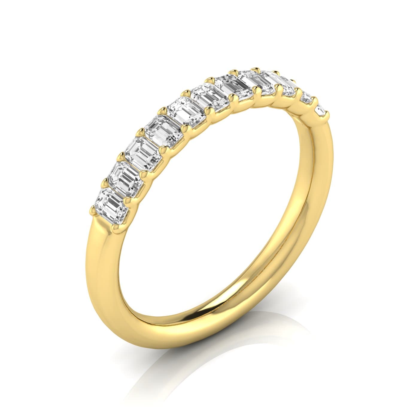 1/2 Spread Emerald Diamond Wedding Band (0.99 ct. tw.), Front view in yellow gold