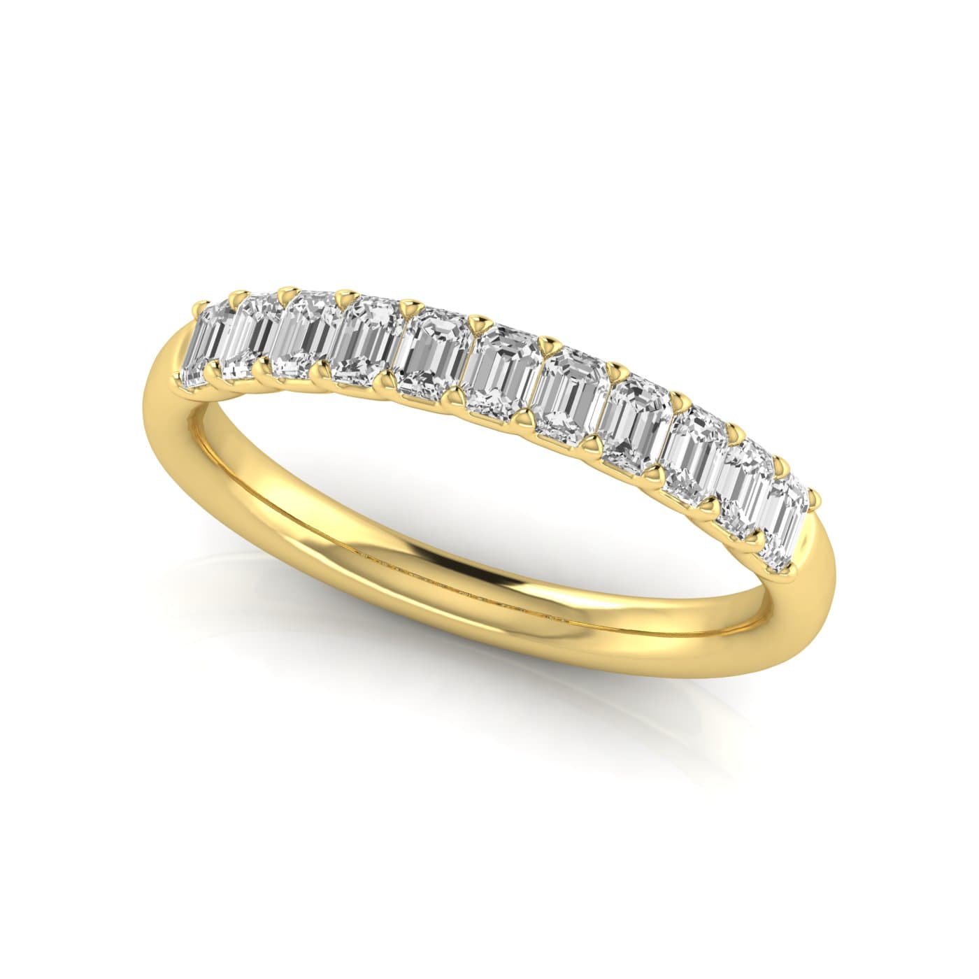 1/2 Spread Emerald Diamond Wedding Band (0.99 ct. tw.), On hand view in yellow gold