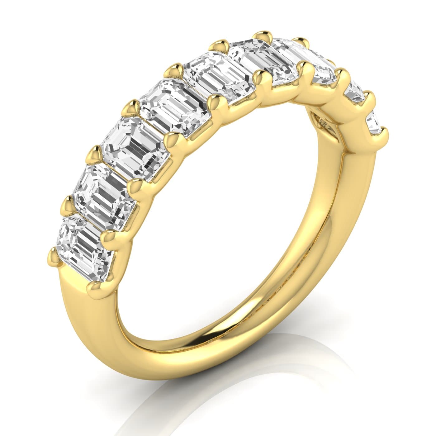1/2 Spread Emerald Diamond Wedding Band (2.97 ct. tw.), Front view in yellow gold