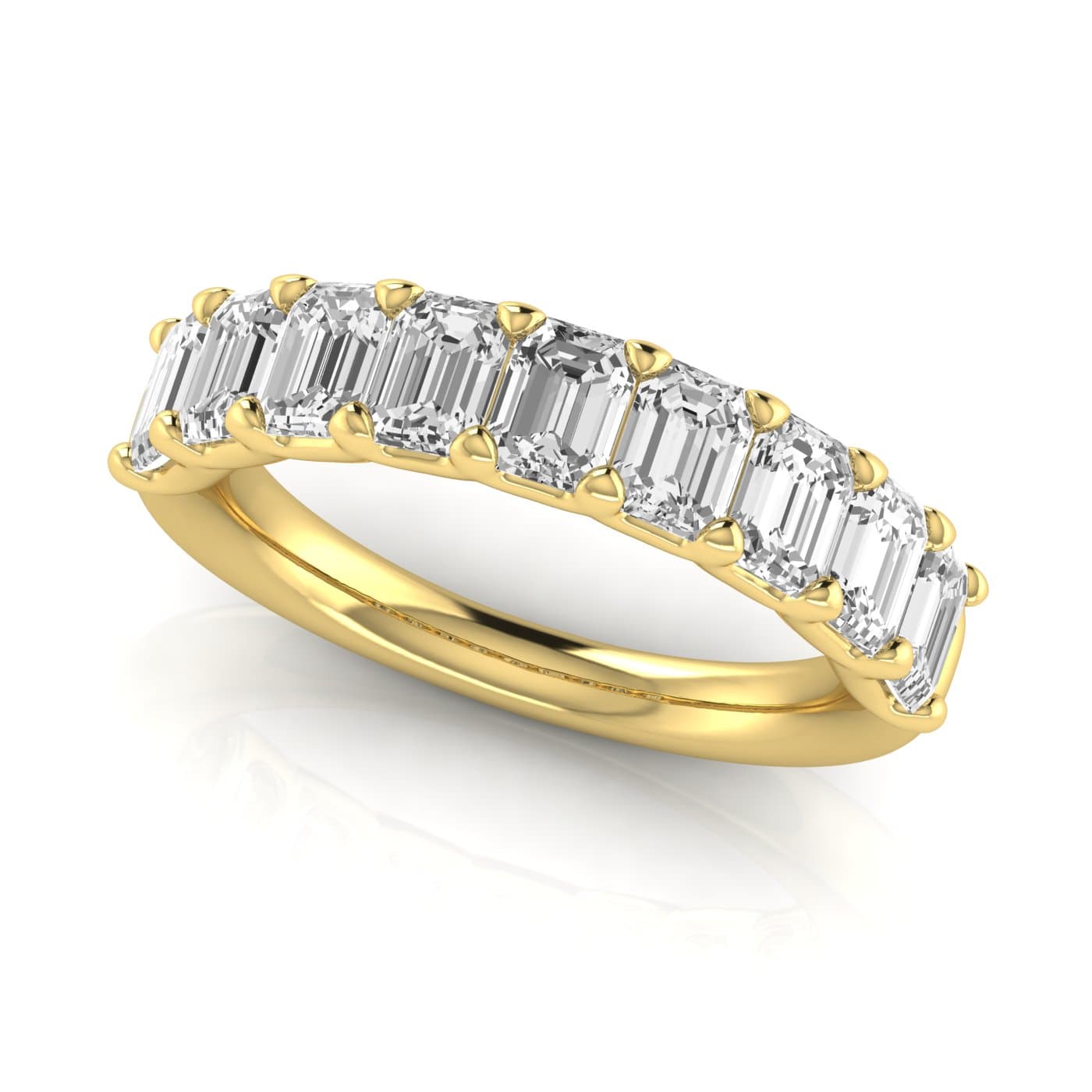1/2 Spread Emerald Diamond Wedding Band (2.97 ct. tw.), On hand view in yellow gold