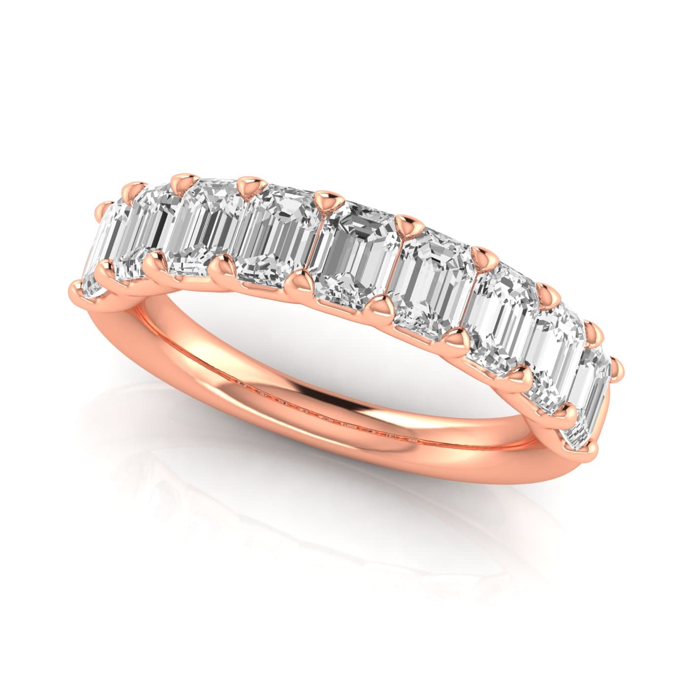 1/2 Spread Emerald Diamond Wedding Band (2.97 ct. tw.), On hand view in rose gold