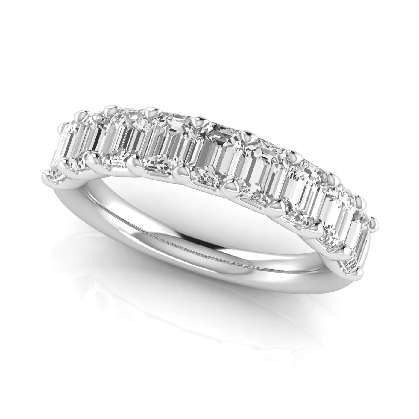 1/2 Spread Emerald Diamond Wedding Band (2.97 ct. tw.), On hand view in white gold or platinum