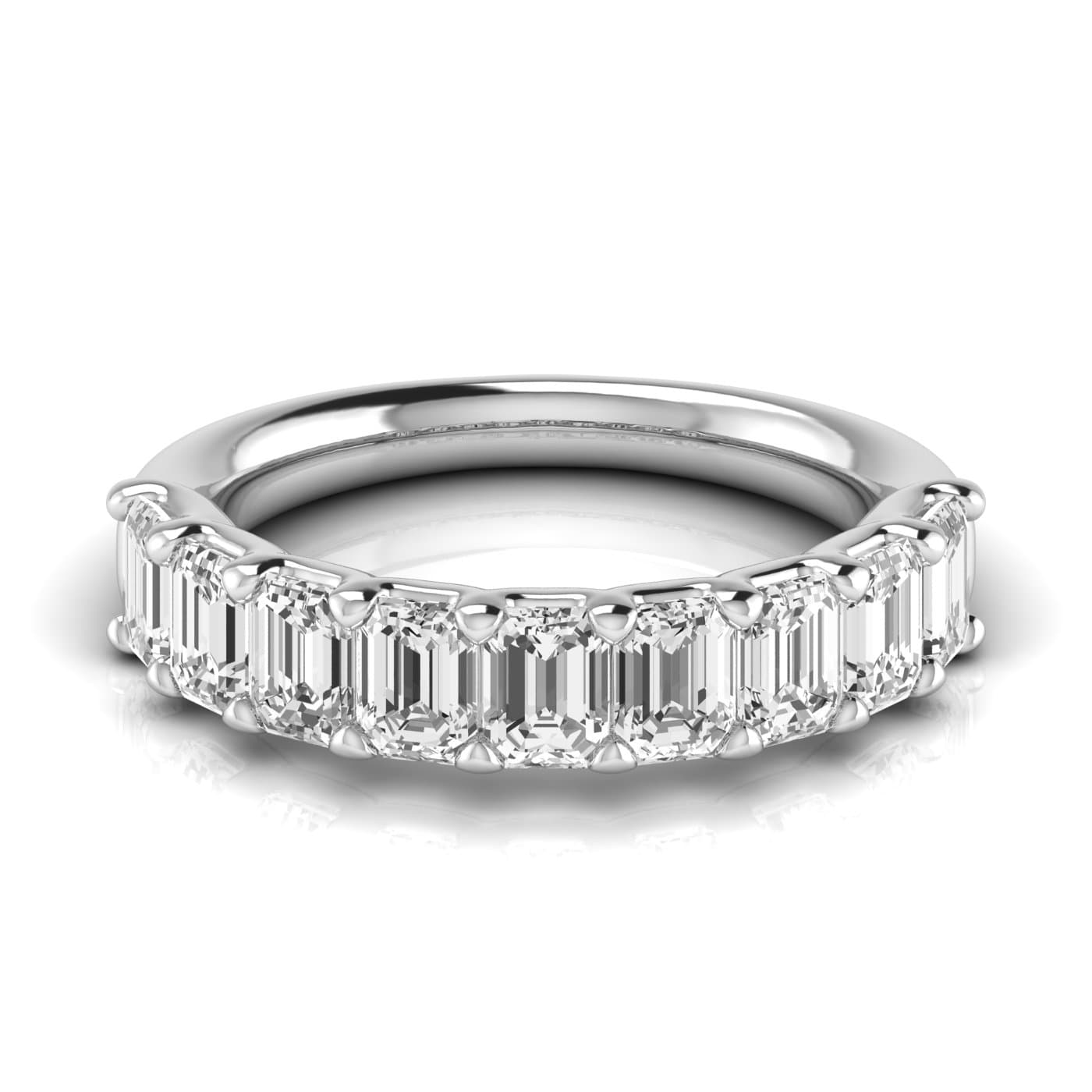 1/2 Spread Emerald Diamond Wedding Band (2.97 ct. tw.), Side view in white gold or platinum