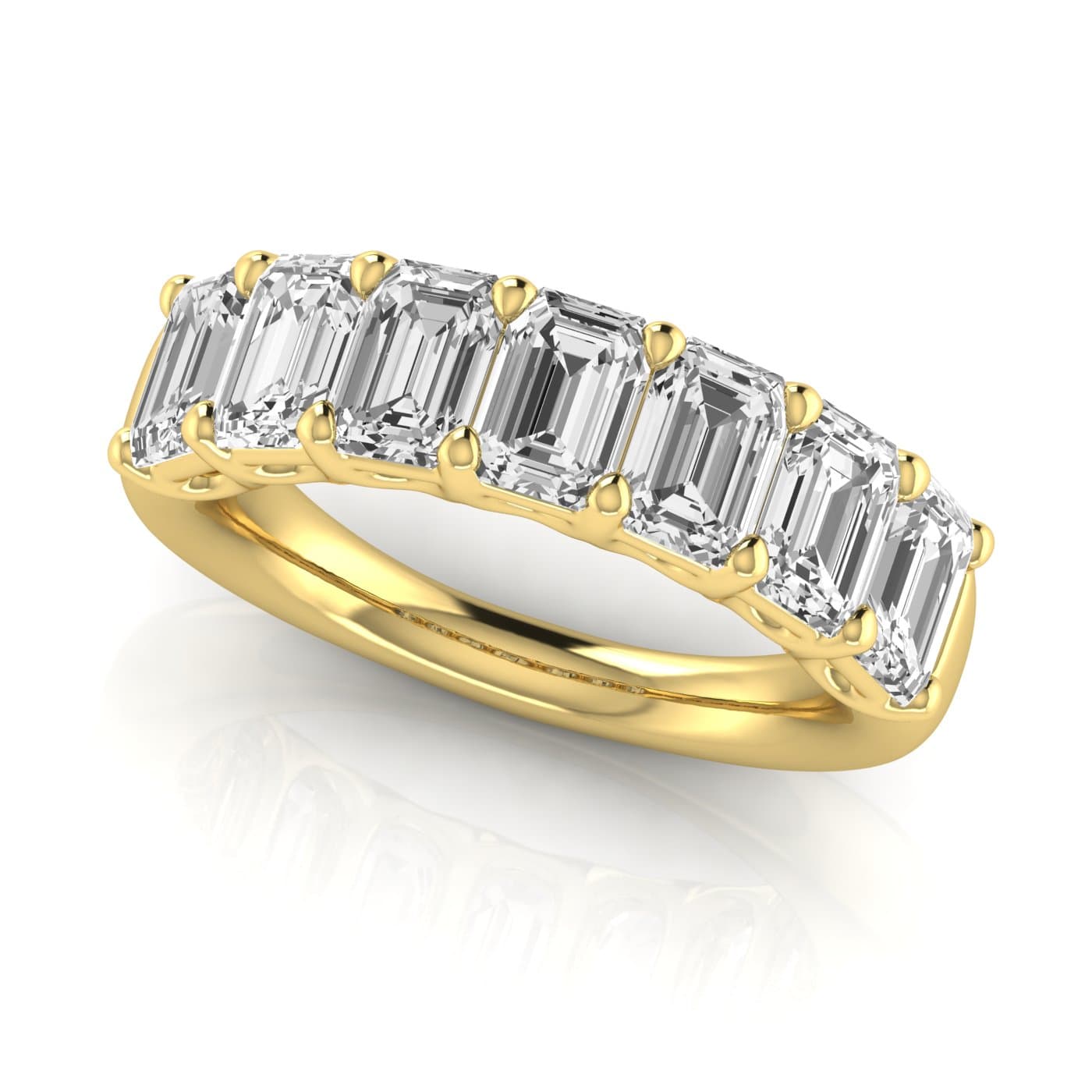 1/2 Spread Emerald Diamond Wedding Band (3 1/2 ct. tw.), On hand view in yellow gold