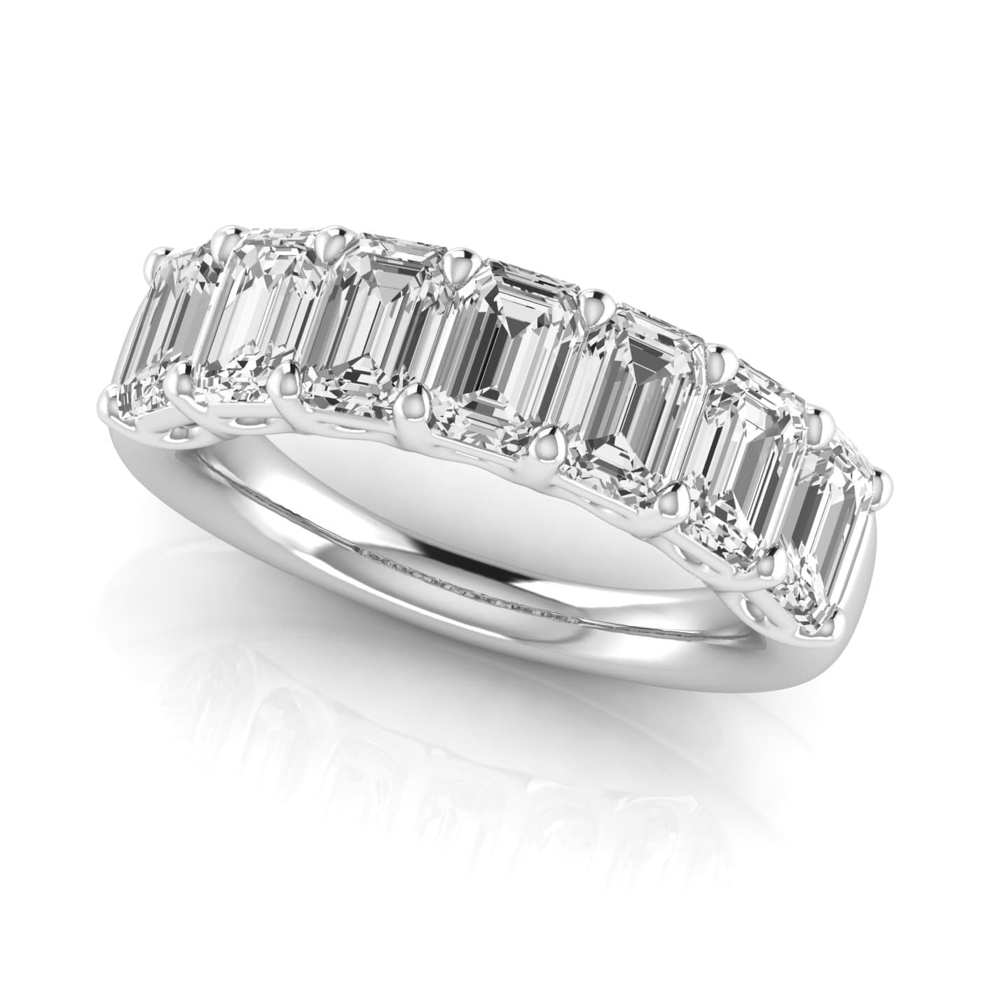 1/2 Spread Emerald Diamond Wedding Band (3 1/2 ct. tw.), On hand view in white gold or platinum