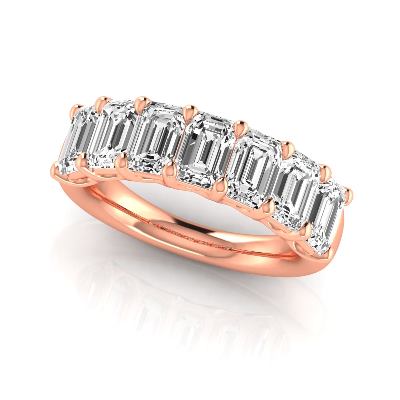 1/2 Spread Emerald Diamond Wedding Band (5 1/4 ct. tw.), On hand view in rose gold