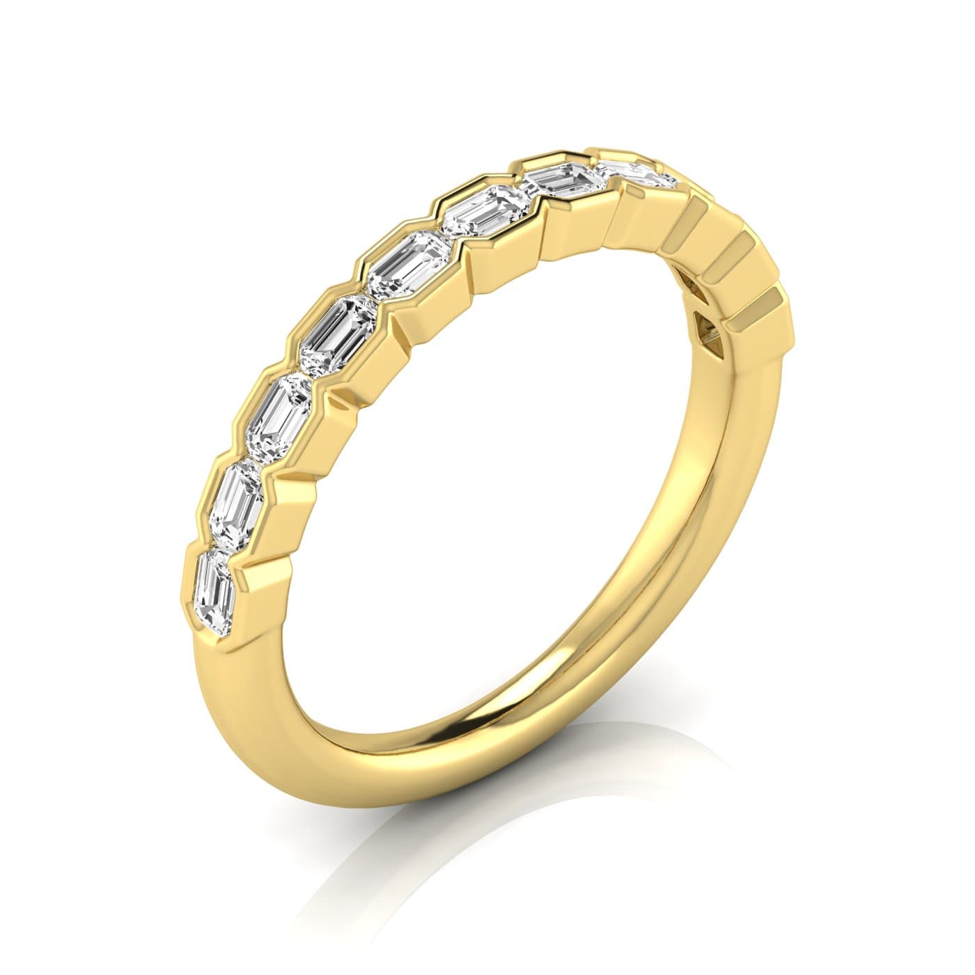 1/2 Spread Emerald Diamond Wedding Band (0.99 ct. tw.), Front view in yellow gold