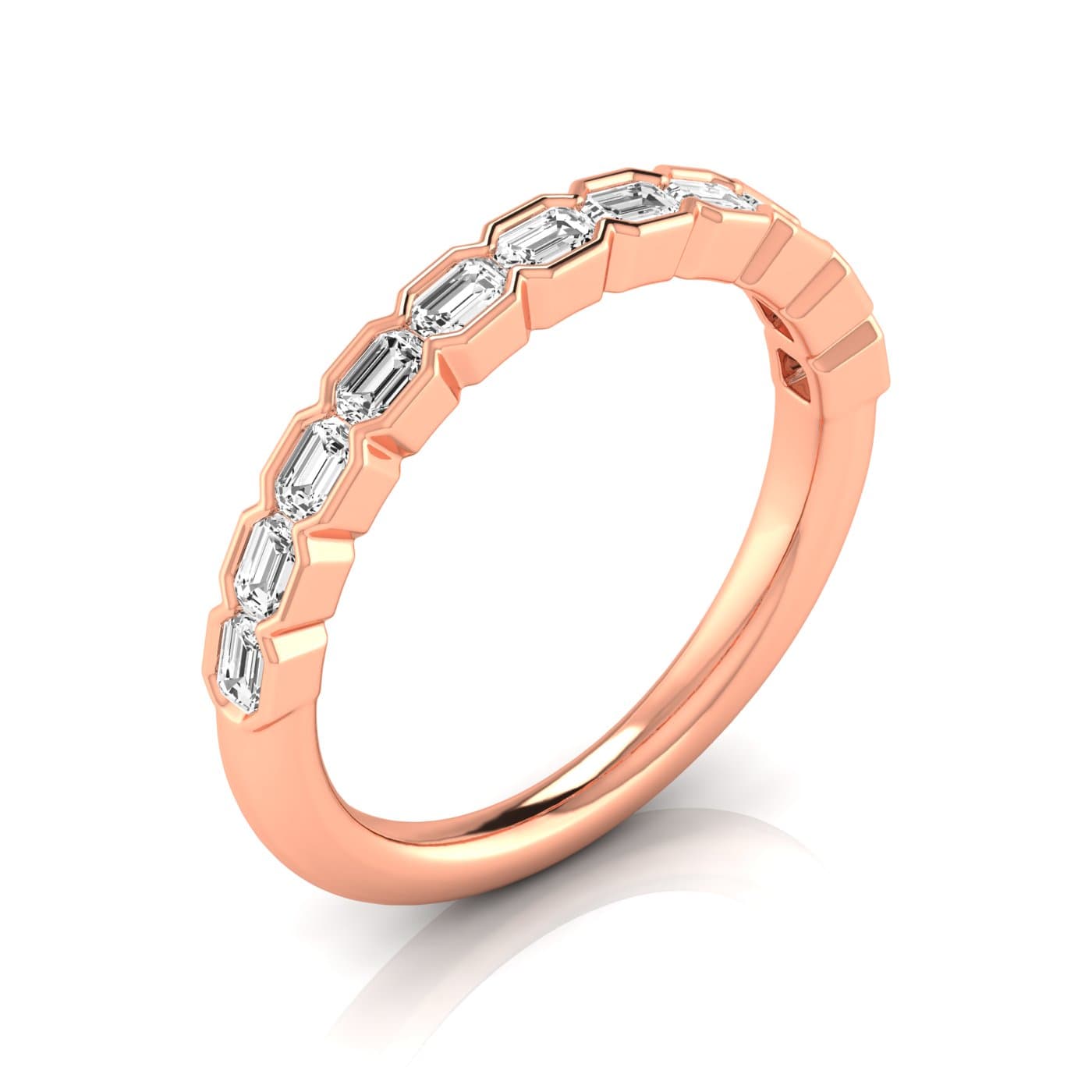 1/2 Spread Emerald Diamond Wedding Band (0.99 ct. tw.), Front view in rose gold