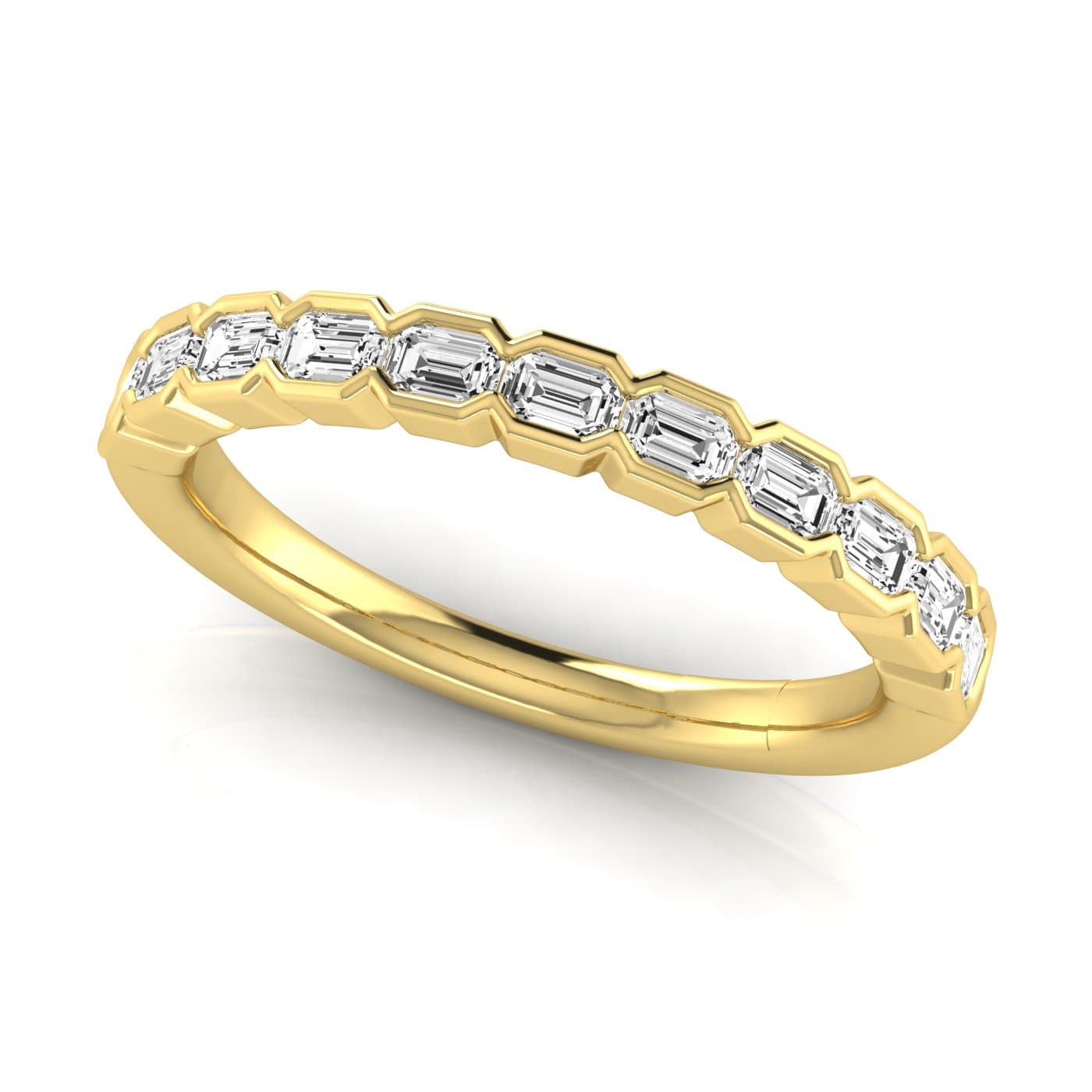 1/2 Spread Emerald Diamond Wedding Band (0.99 ct. tw.), On hand view in yellow gold