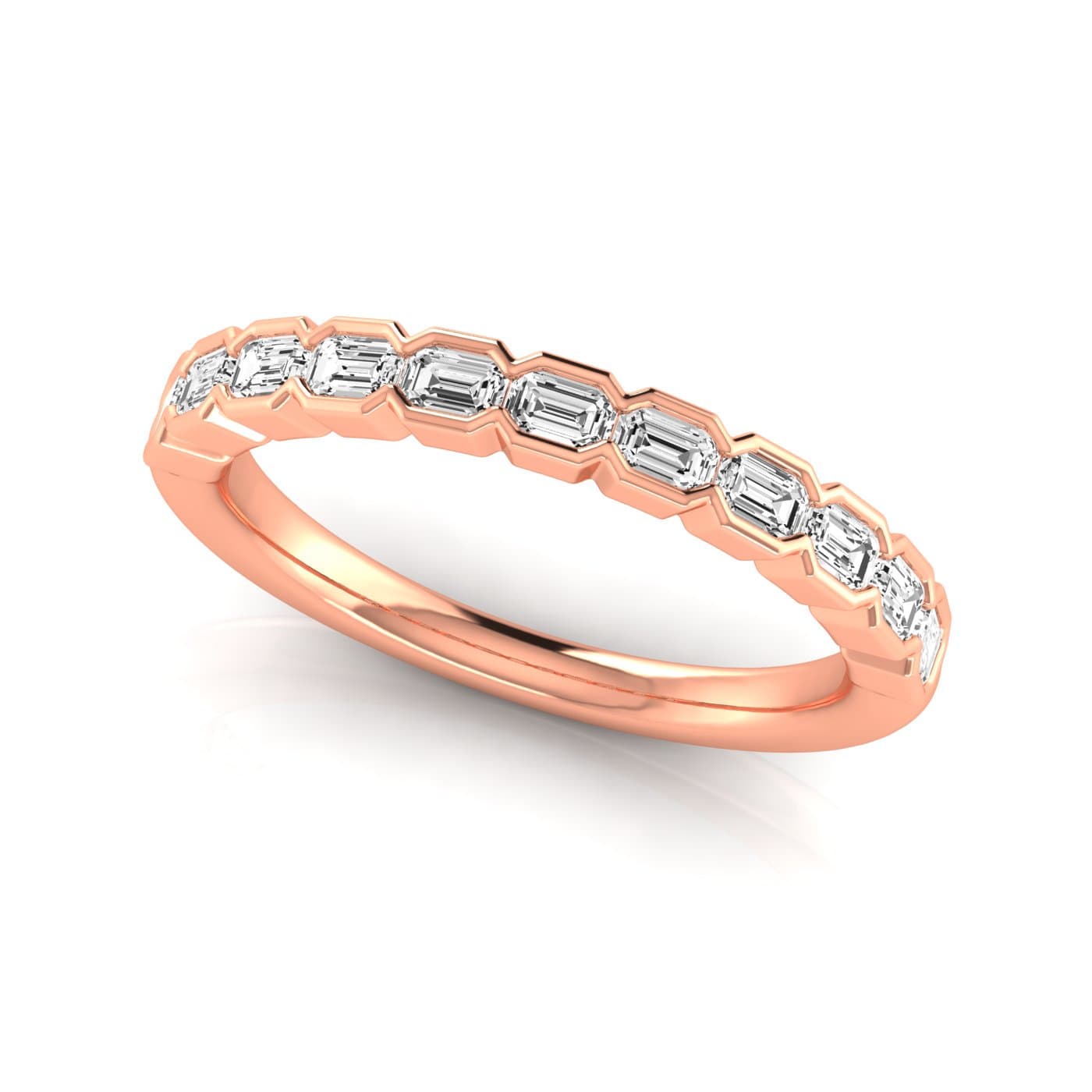 1/2 Spread Emerald Diamond Wedding Band (0.99 ct. tw.), On hand view in rose gold