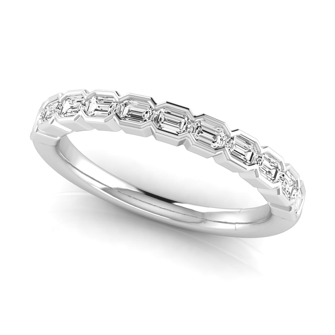 1/2 Spread Emerald Diamond Wedding Band (0.99 ct. tw.), On hand view in white gold or platinum