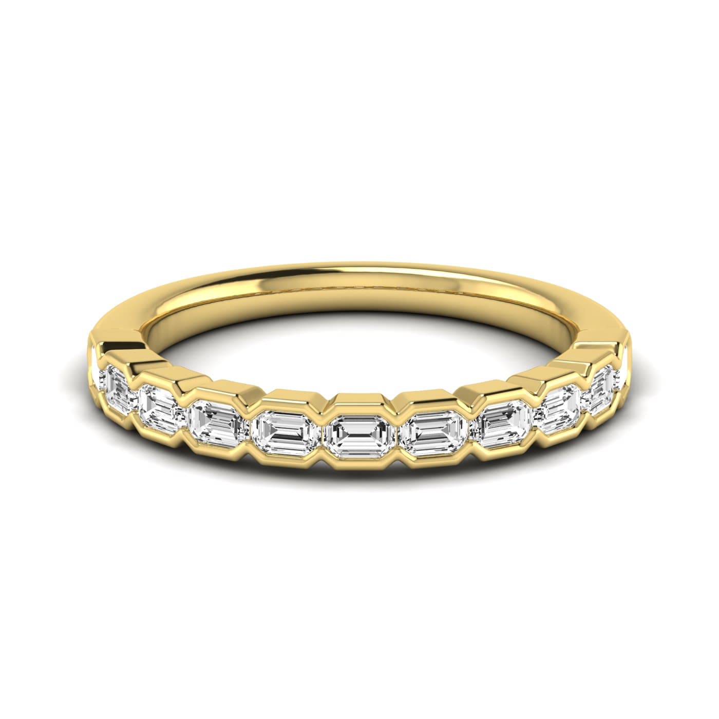 1/2 Spread Emerald Diamond Wedding Band (0.99 ct. tw.), Side view in yellow gold