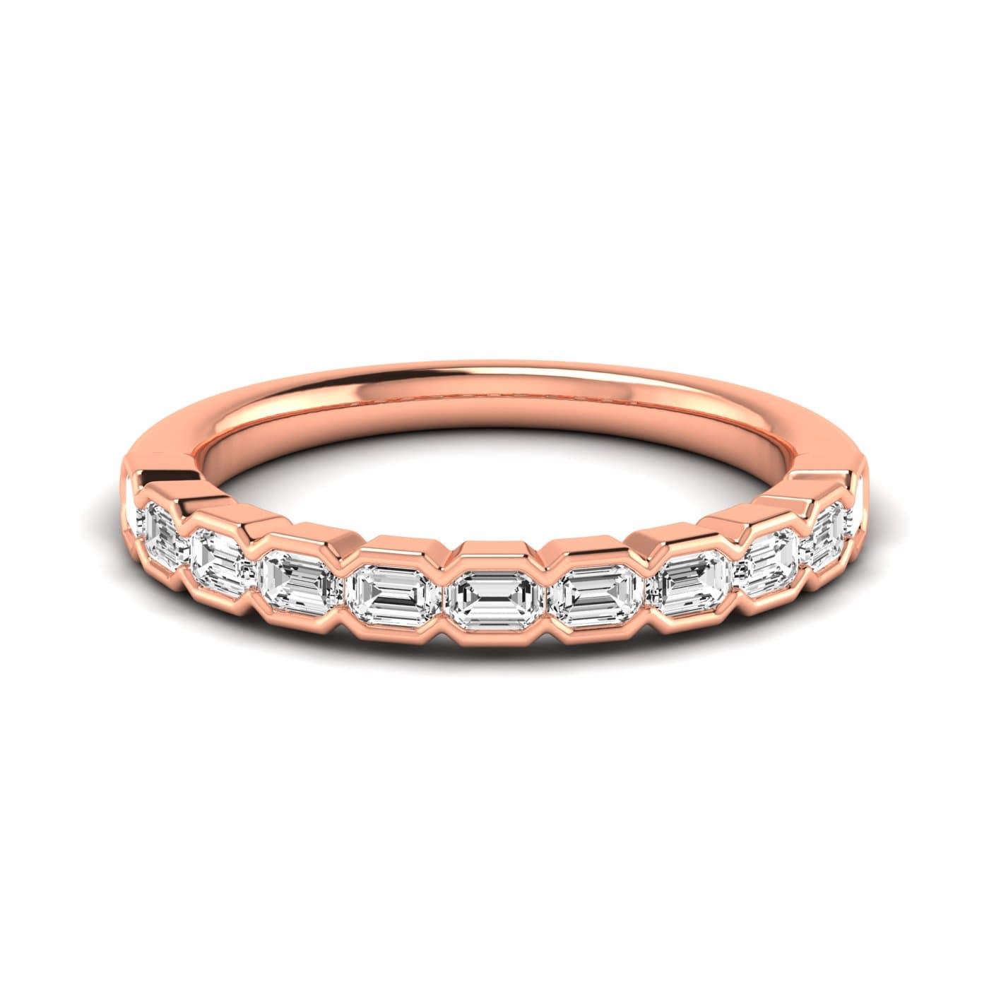 1/2 Spread Emerald Diamond Wedding Band (0.99 ct. tw.), Side view in rose gold