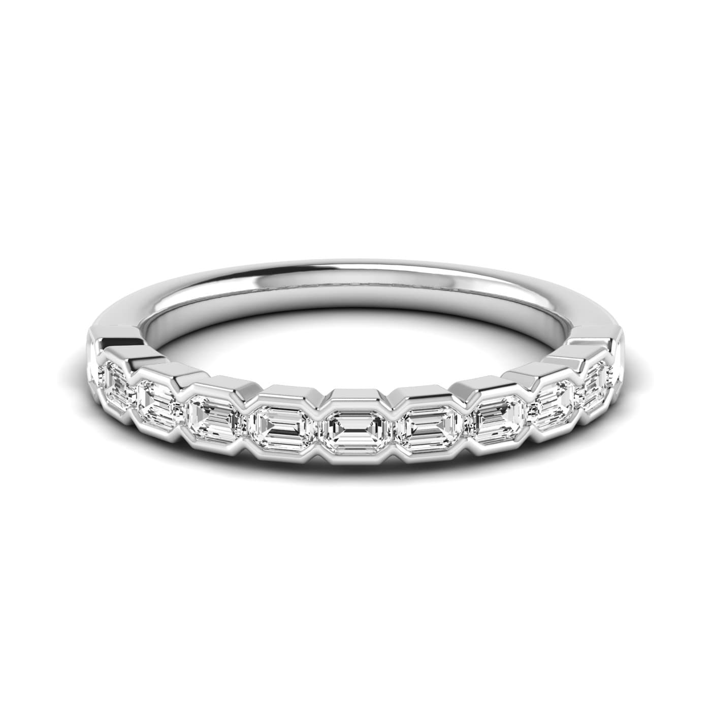 1/2 Spread Emerald Diamond Wedding Band (0.99 ct. tw.), Side view in white gold or platinum