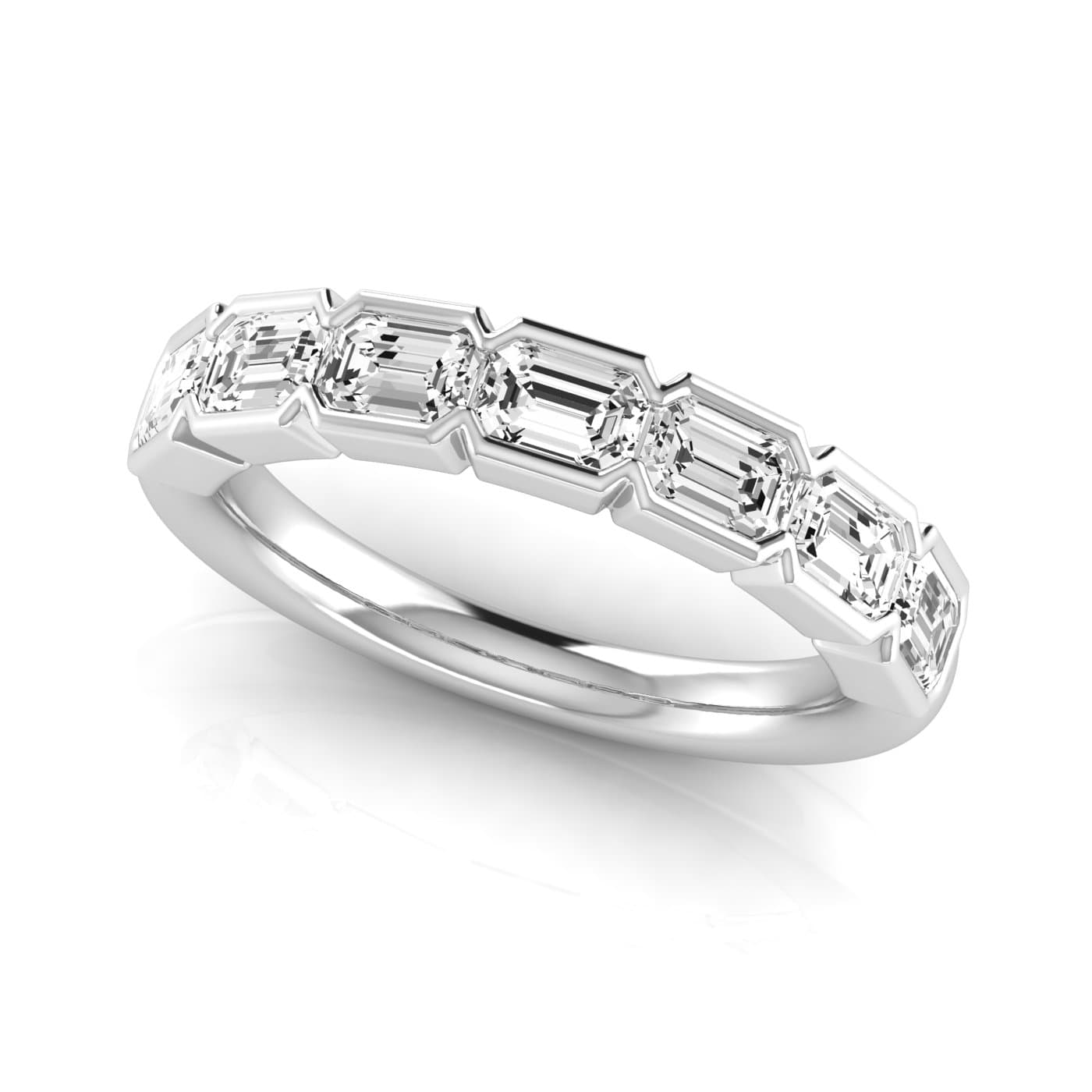 1/2 Spread Emerald Diamond Wedding Band (2.31 ct. tw.), On hand view in white gold or platinum