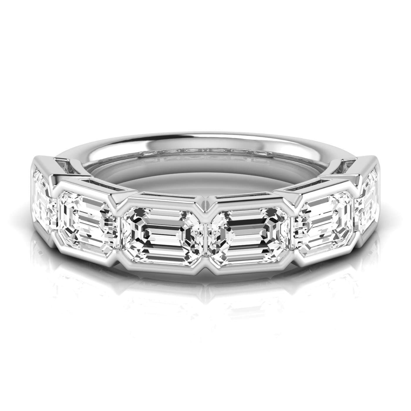 1/2 Spread Emerald Diamond Wedding Band (4 1/2 ct. tw.), Side view in white gold or platinum