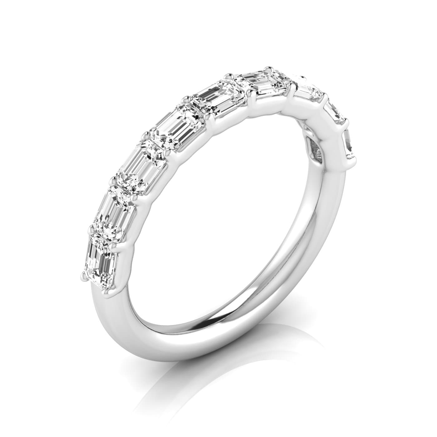 1/2 Spread Emerald Diamond Wedding Band (0.81 ct. tw.), Front view in white gold or platinum