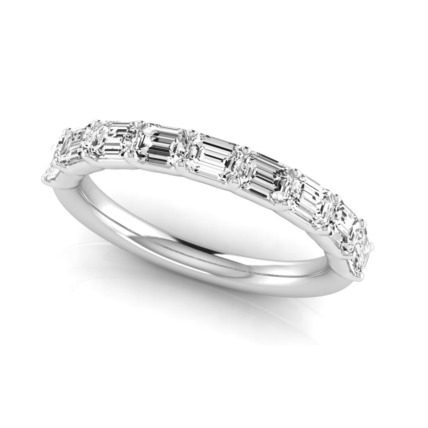 1/2 Spread Emerald Diamond Wedding Band (0.81 ct. tw.), On hand view in white gold or platinum