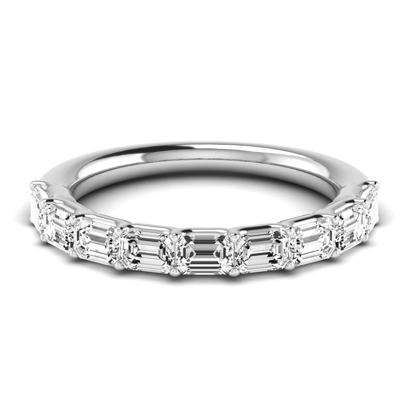 1/2 Spread Emerald Diamond Wedding Band (1 1/3 ct. tw.), Side view in white gold or platinum