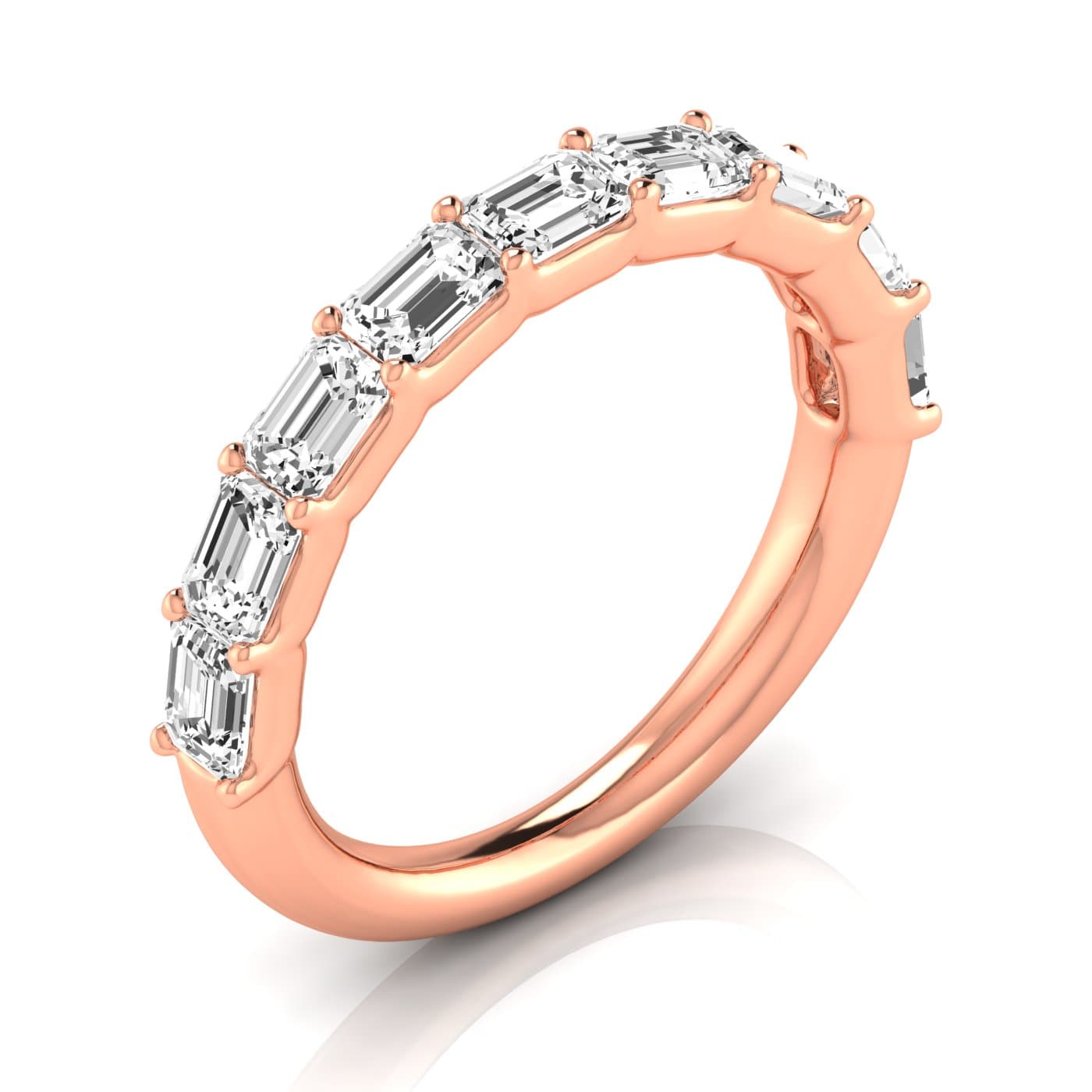 1/2 Spread Emerald Diamond Wedding Band (1.8 ct. tw.), Front view in rose gold