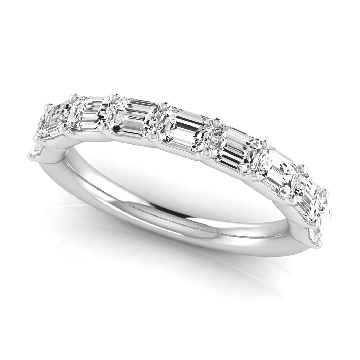 1/2 Spread Emerald Diamond Wedding Band (1.8 ct. tw.), On hand view in white gold or platinum