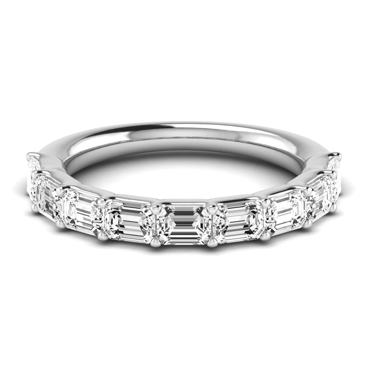 1/2 Spread Emerald Diamond Wedding Band (1.8 ct. tw.), Side view in white gold or platinum