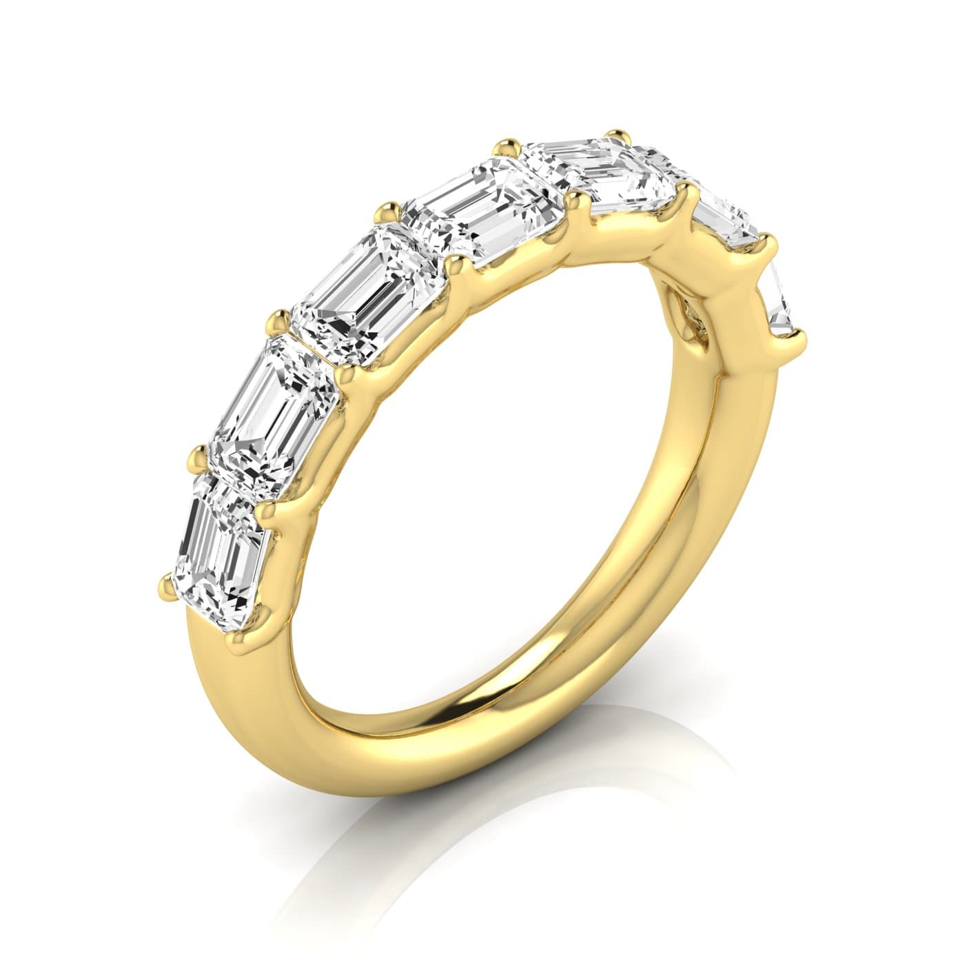 1/2 Spread Emerald Diamond Wedding Band (2.31 ct. tw.), Front view in yellow gold