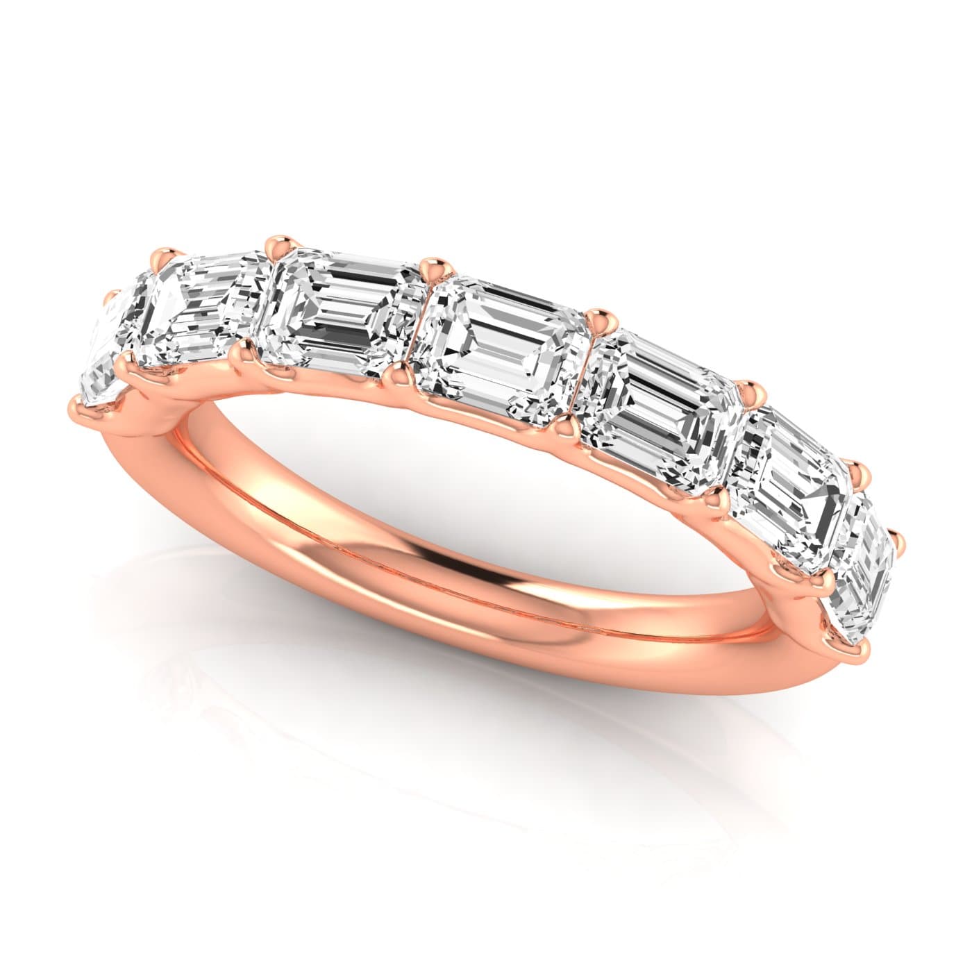 1/2 Spread Emerald Diamond Wedding Band (2.31 ct. tw.), On hand view in rose gold