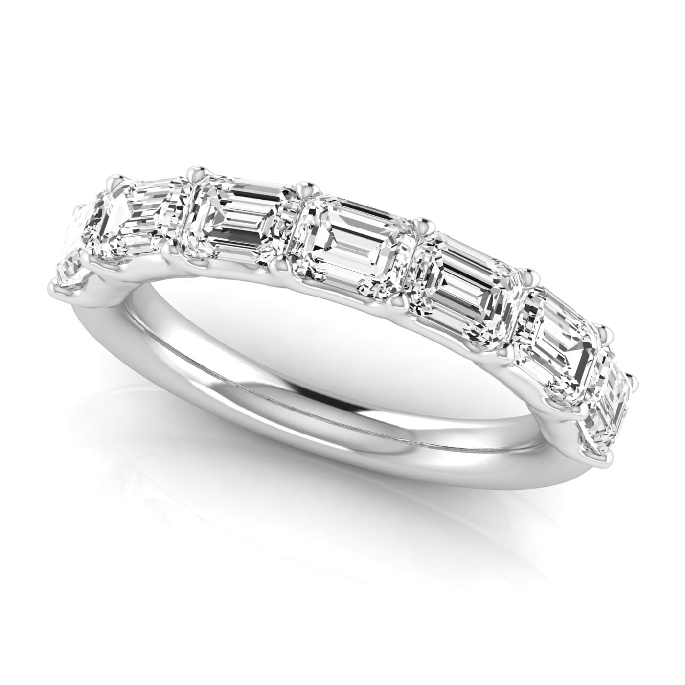 1/2 Spread Emerald Diamond Wedding Band (2.31 ct. tw.), On hand view in white gold or platinum