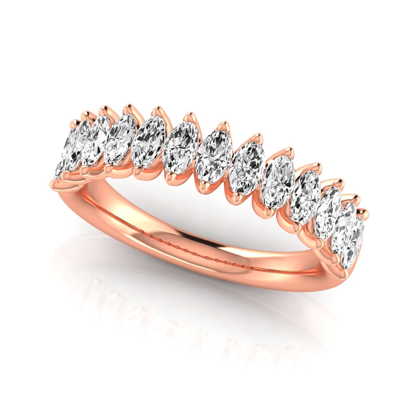 1/2 Spread Marquise Diamond Wedding Band (1.3 ct. tw.), On hand view in rose gold
