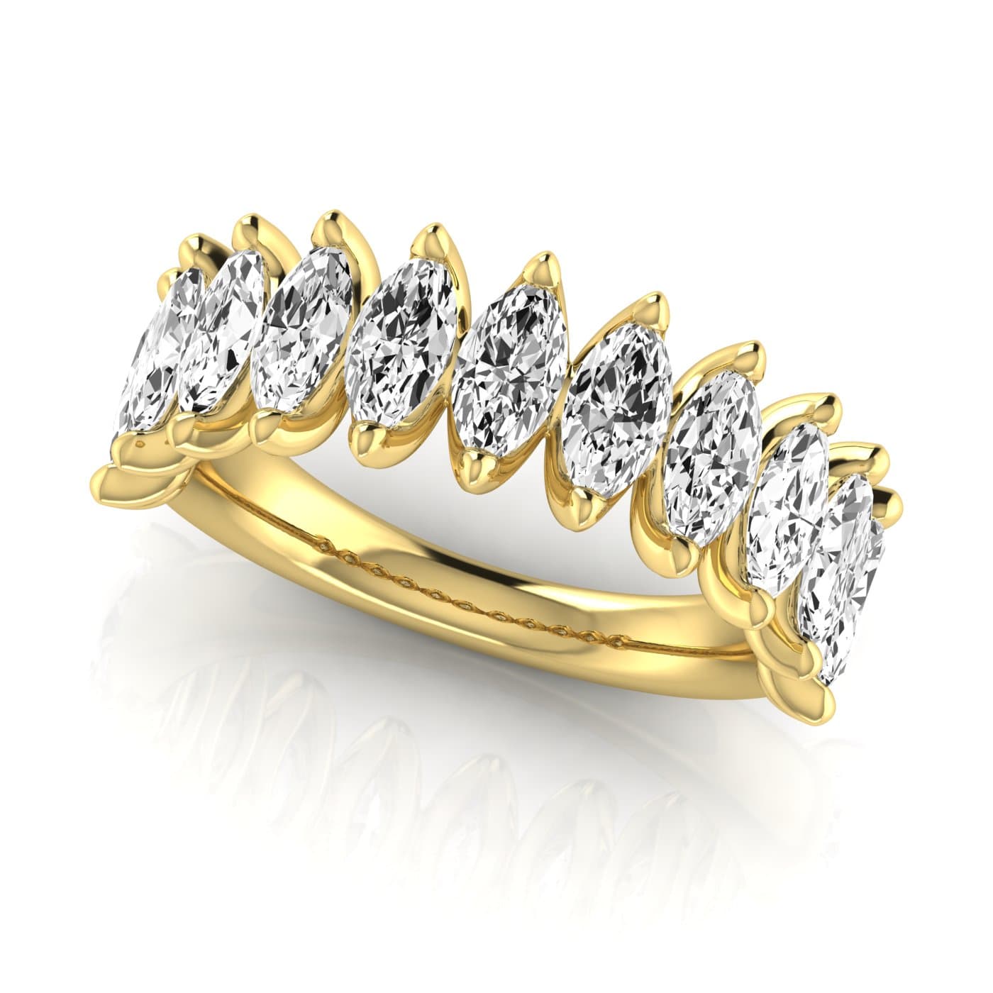 1/2 Spread Marquise Diamond Wedding Band (2 3/4 ct. tw.), On hand view in yellow gold