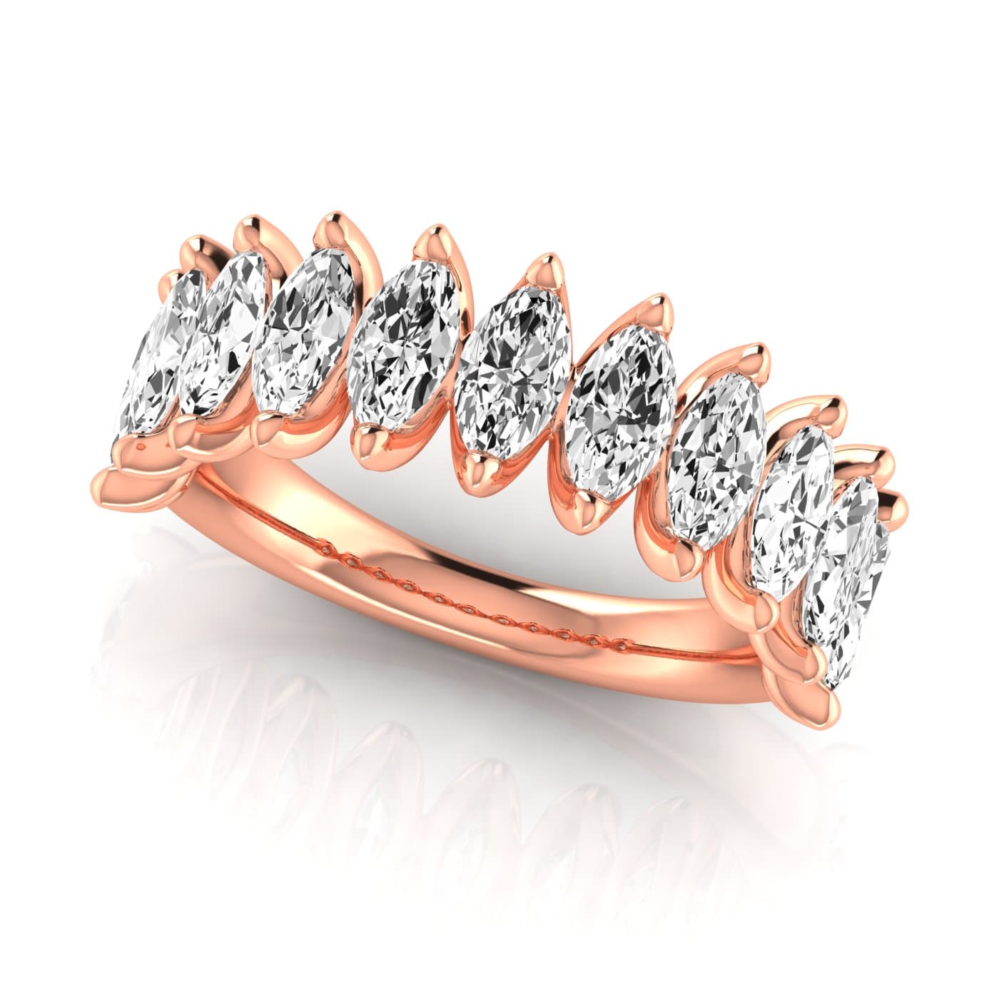 1/2 Spread Marquise Diamond Wedding Band (2 3/4 ct. tw.), On hand view in rose gold
