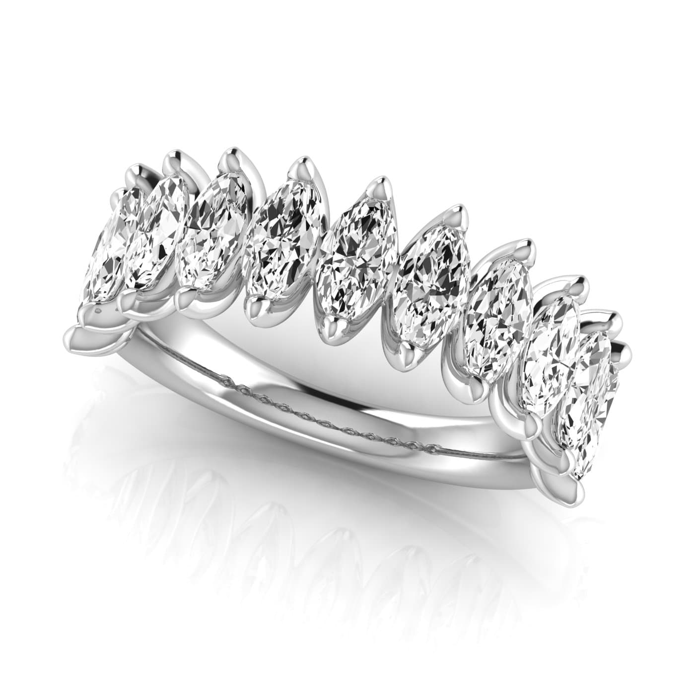 1/2 Spread Marquise Diamond Wedding Band (2 3/4 ct. tw.), On hand view in white gold or platinum