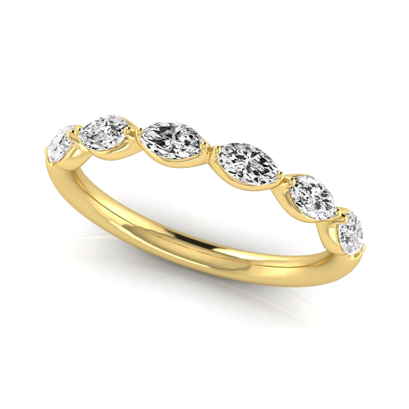 1/2 Spread Marquise Diamond Wedding Band (0.6 ct. tw.), On hand view in yellow gold