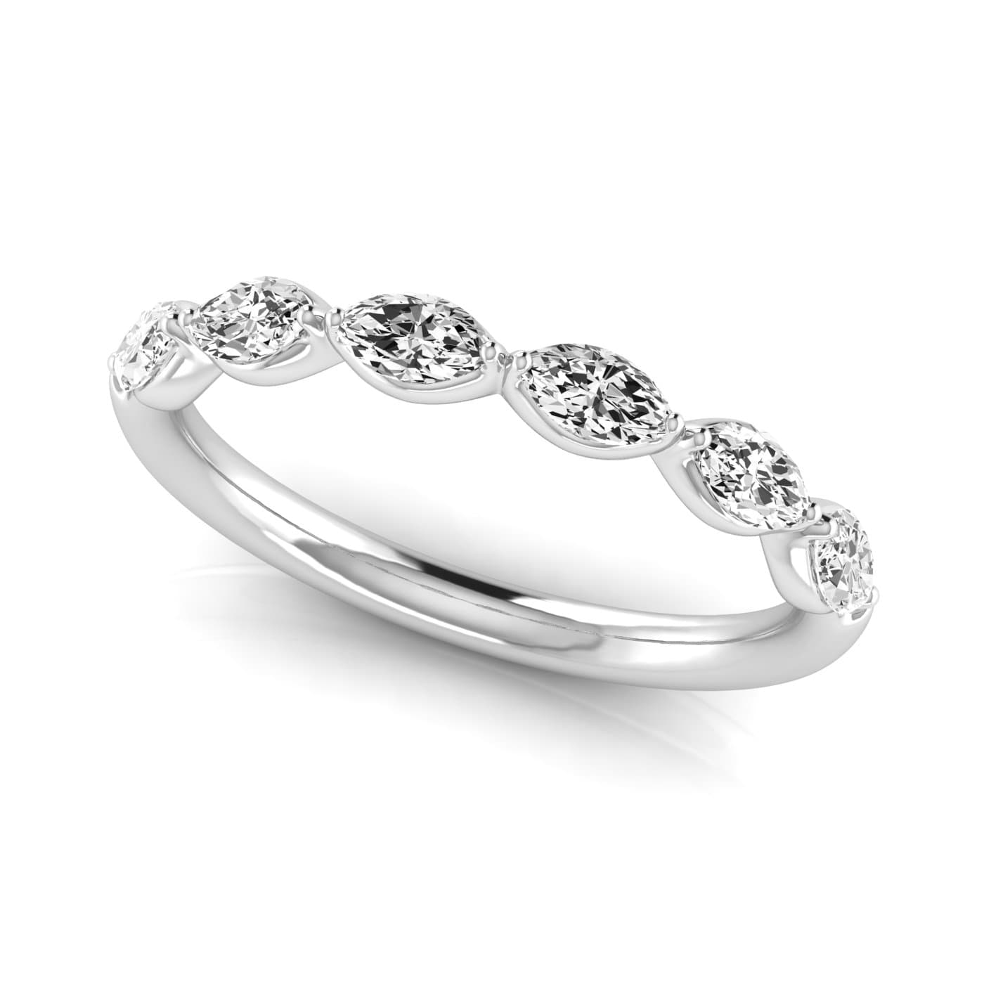 1/2 Spread Marquise Diamond Wedding Band (0.6 ct. tw.), On hand view in white gold or platinum