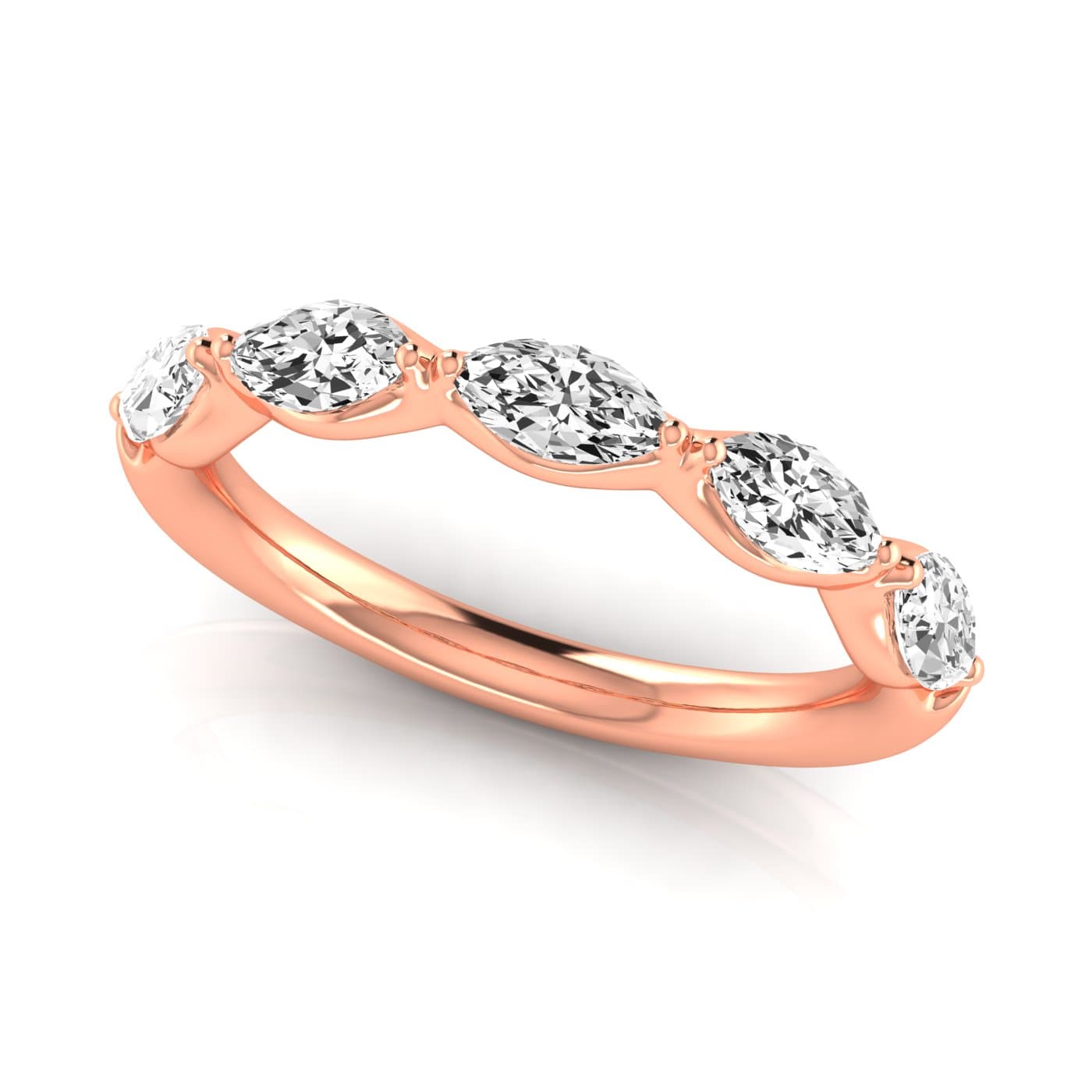 1/2 Spread Marquise Diamond Wedding Band (3/4 ct. tw.), On hand view in rose gold