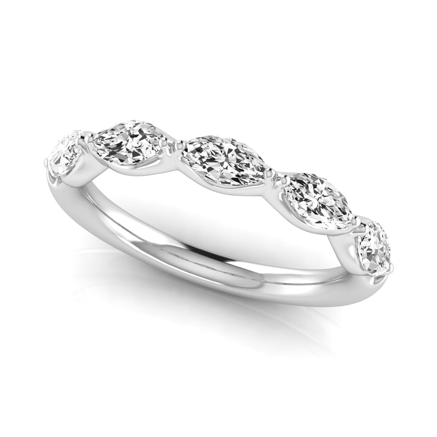 1/2 Spread Marquise Diamond Wedding Band (3/4 ct. tw.), On hand view in white gold or platinum