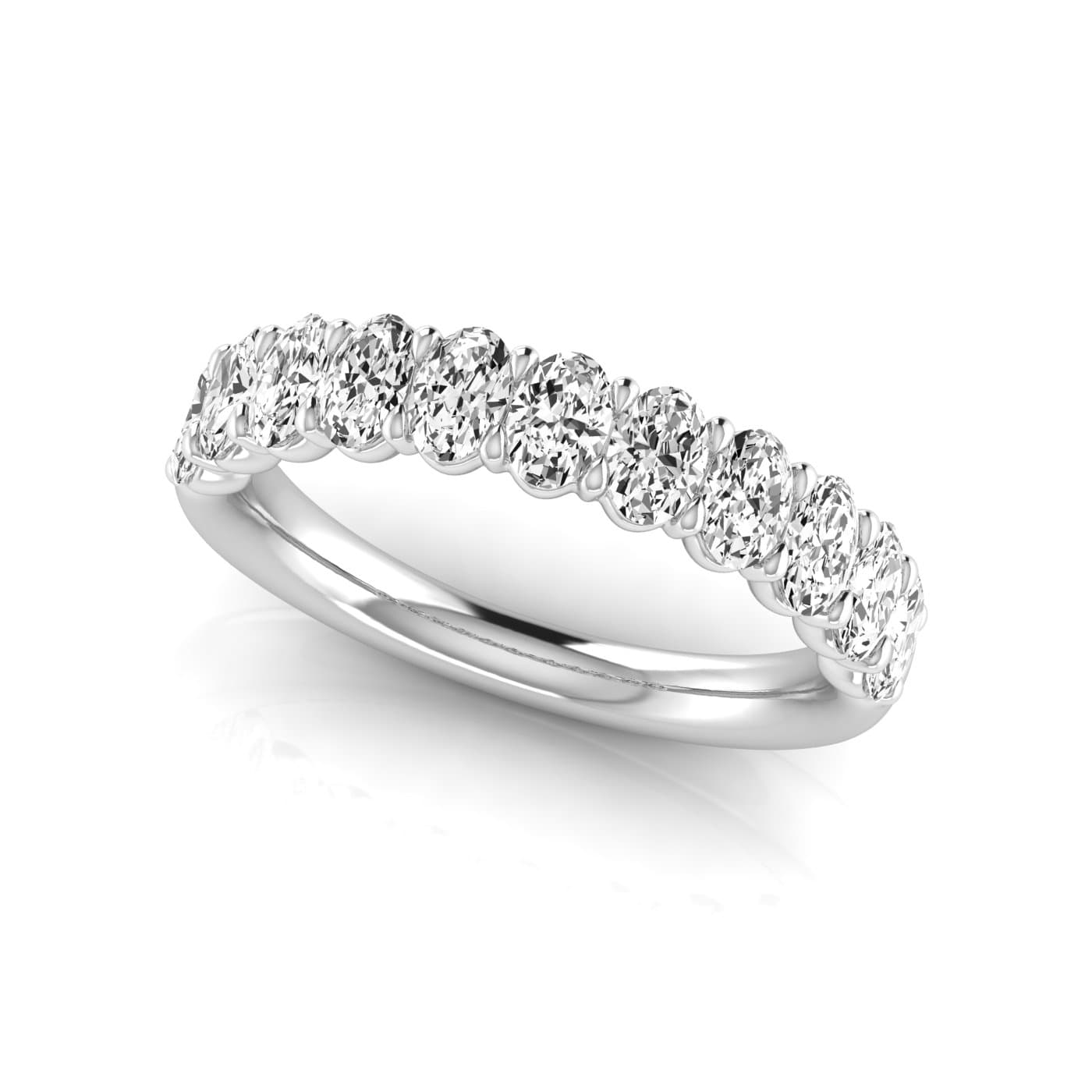 1/2 Spread Oval Diamond Wedding Band (0.99 ct. tw.), On hand view in white gold or platinum