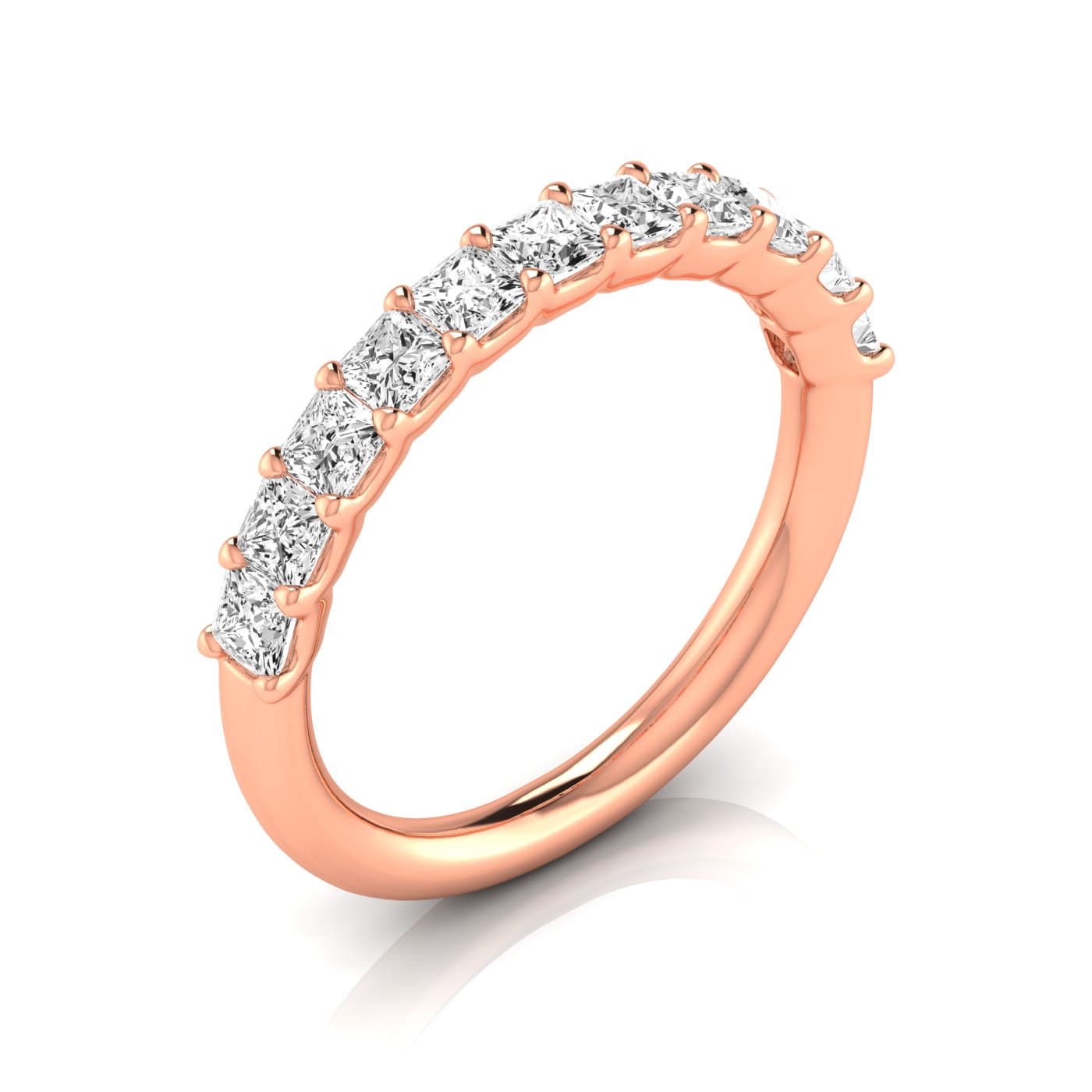 1/2 Spread Princess Diamond Wedding Band (1.1 ct. tw.), Front view in rose gold