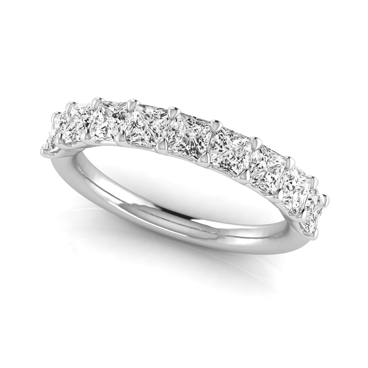 1/2 Spread Princess Diamond Wedding Band (2 1/4 ct. tw.), On hand view in white gold or platinum