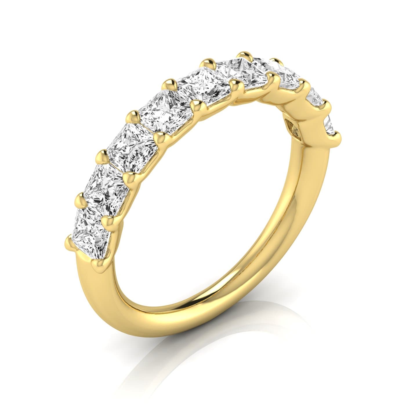 1/2 Spread Princess Diamond Wedding Band (2.97 ct. tw.), Front view in yellow gold