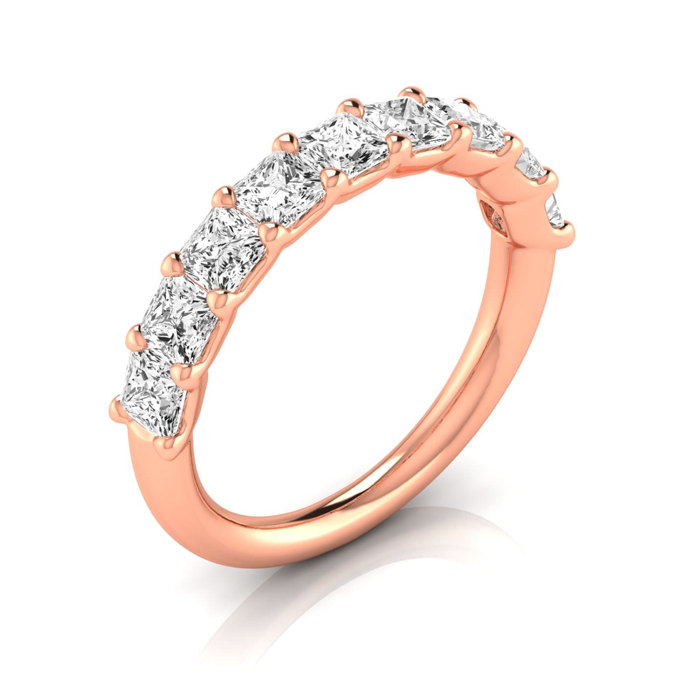 1/2 Spread Princess Diamond Wedding Band (2.97 ct. tw.), Front view in rose gold